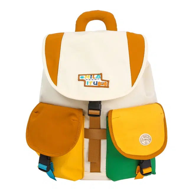 笛贝嘉 小众拼色抽绳学生上课复古百搭 尼龙 双肩包 男女同款情侣款 橘色/黄色