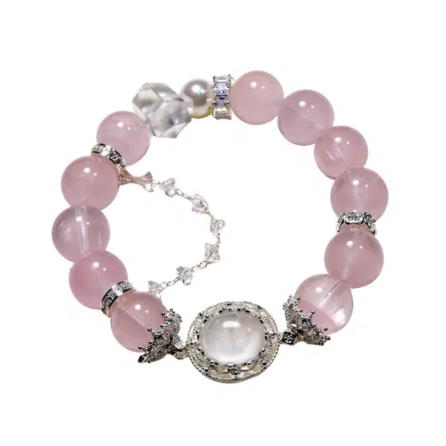 迈奇的礼物 招财旺财转运新中式国潮文艺白月光清新甜美复古小众高级气质优雅百搭高颜值 粉水晶 手串 男女同款情侣款