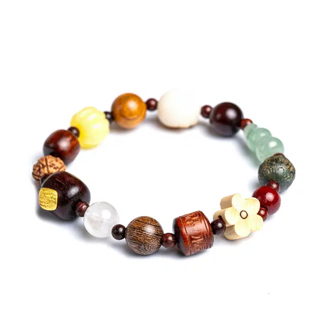 素于 新中式转运佛珠多宝多福多财木质文玩念珠平安喜乐好事连连复古国潮文艺风多巴胺色系#好运 檀木 手串 男女同款情侣款