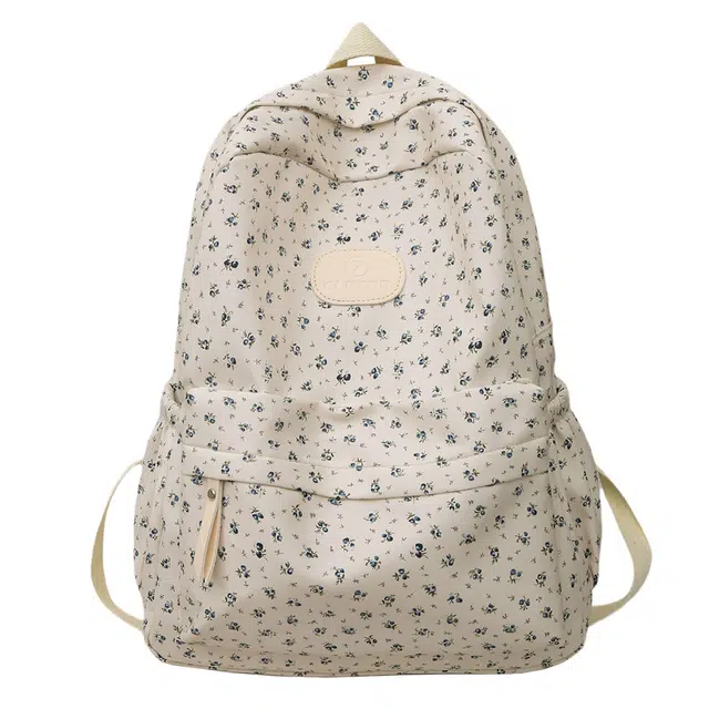 笛贝嘉 韩版清新大容量森系百搭通勤 尼龙 双肩包 女款 蓝花花/玫瑰花白