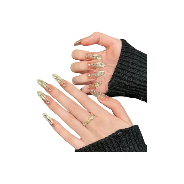 凡泽 鎏金猫眼  穿戴甲 椭圆长款金色渐变 细闪