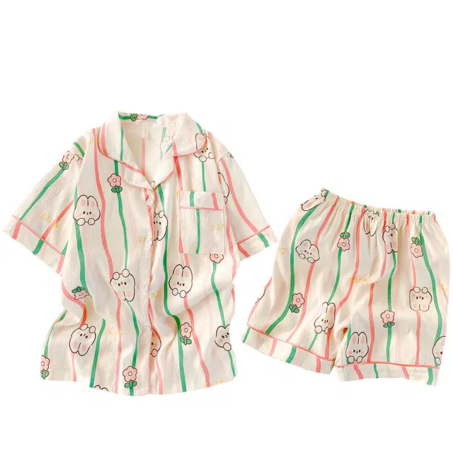 俏韵 翻领卡通风夏季云朵棉套头短袖可爱甜美家居服可外穿睡衣套装 女款