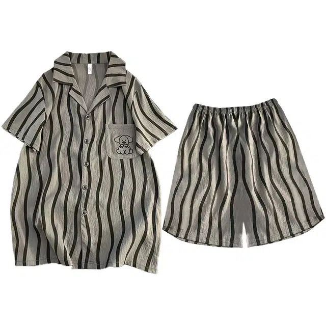 俏韵 翻领夏季云朵棉凉感短袖高级感大码家居服可外穿睡衣套装 男款