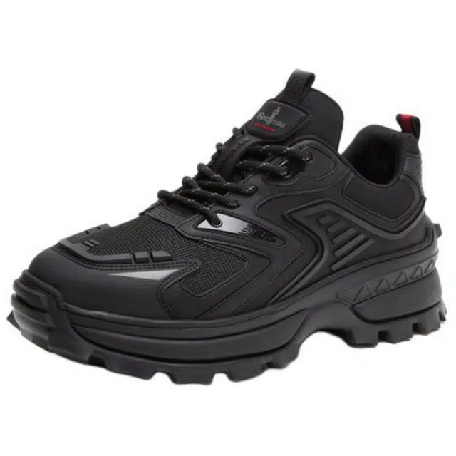 比音勒芬 合成革 系带圆头 低帮 生活休闲鞋 男款 黑色