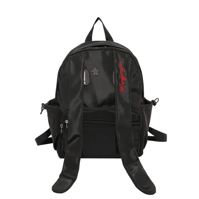 笛贝嘉 韩国原创刺绣长耳卡通兔子 布 双肩包 男女同款情侣款 黑色/绿色