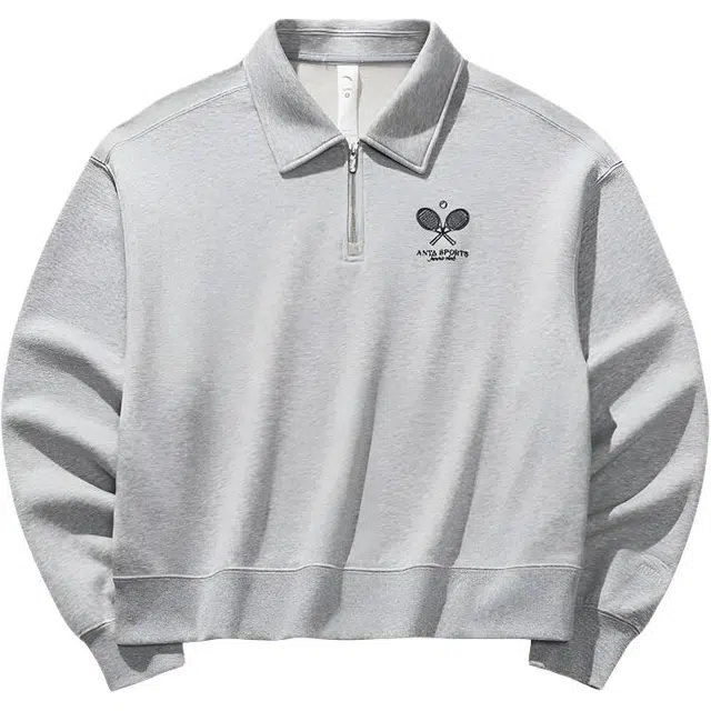 超级安踏 运动休闲简约宽松翻领套头印花字母舒适百搭长袖卫衣 女款