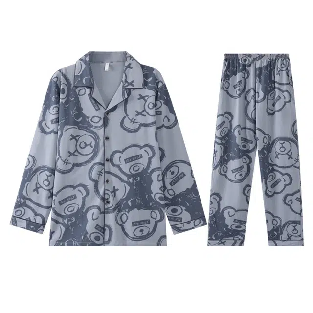 向薇 纯棉男春秋季长袖男士男生薄款家居服睡衣套装 男款