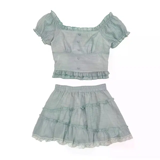 米米子 薄荷森林多巴胺小清新百搭薄荷绿公主裙装套装 女款