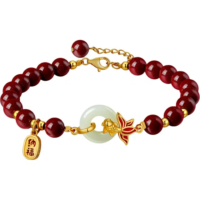 【平安顺鲤】中国黄金 珍·尚银 新中式国风 高级感百搭 时尚好寓意 招财纳福 财源广进 福牌 礼盒 #好运 手链 青白玉 女款
