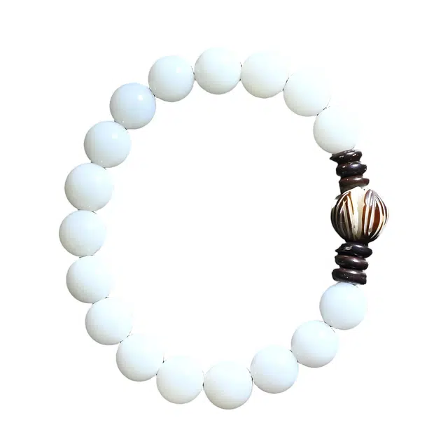 素于 国潮文玩简约莲花小众创意设计感绕指柔佛珠好运莲莲招财纳福吉祥如意复古盘玩念珠 白玉菩提 手串 男女同款情侣款