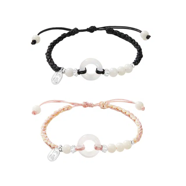 中国黄金 珍·尚银 新中式国潮平安扣招财福牌 国潮古风小众轻奢简约复古百搭 好运平安喜乐 女友纪念日礼盒 玉髓 手链 男女同款情侣款