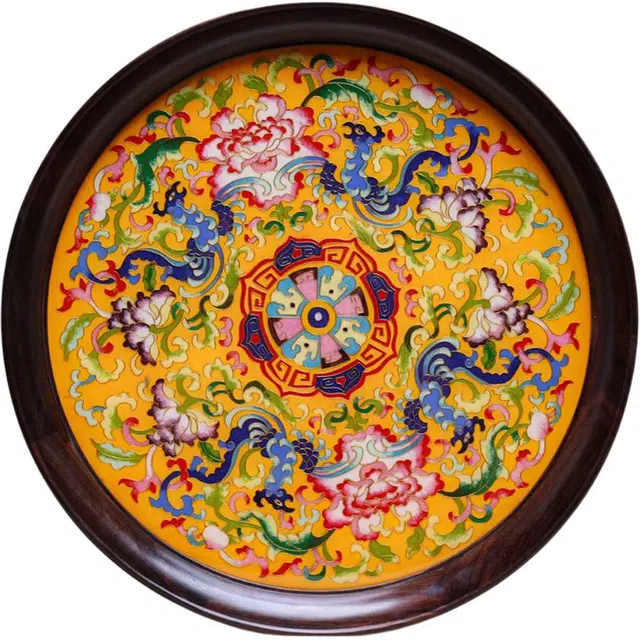 得笙陌 金蕊流芳珐琅彩 · 圆盘新中式榫卯结构国潮收藏品家居摆设 红酸枝 托盘 男女同款情侣款