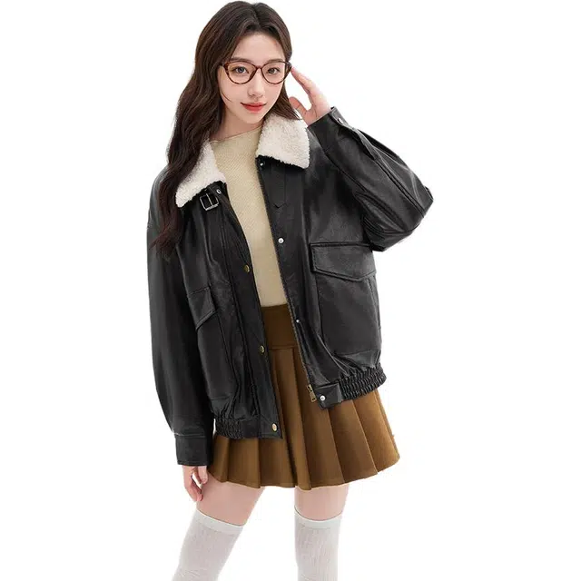 三福 肌理感拼接毛领长袖街头棉服 女款