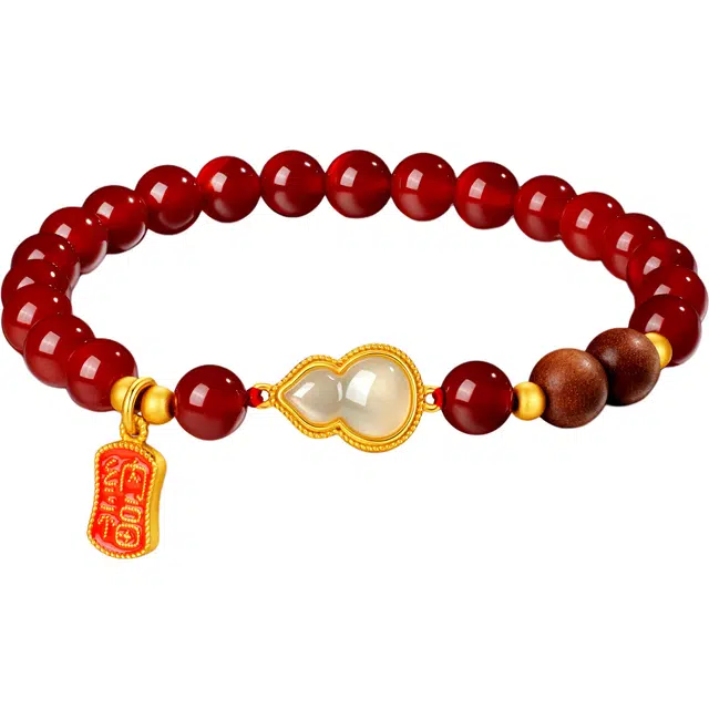 【玉见福禄】中国黄金 珍·尚银 玉见葫芦 红福在手首饰串珠 新中式招财纳福 转运珠 小众轻奢显肤白 礼盒 好运 玛瑙 手串 女款