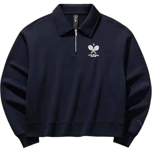 超级安踏 运动简约休闲宽松翻领套头字母印花舒适百搭长袖卫衣 女款