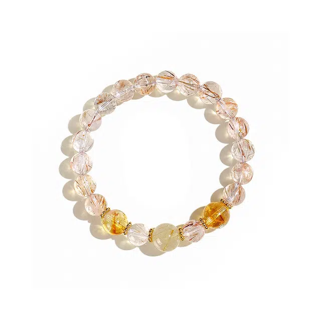 克兰茜 招财纳福 金发晶转运圆珠串 新中式小众轻奢精致高级设计 诸事顺遂个性时尚经典日常通勤百搭 精美礼盒 好运 超七 水晶手串 女款