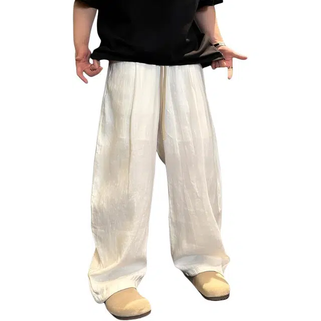 沐诚阳译 薄款棉麻阔腿裤弯刀裤休闲裤 男款
