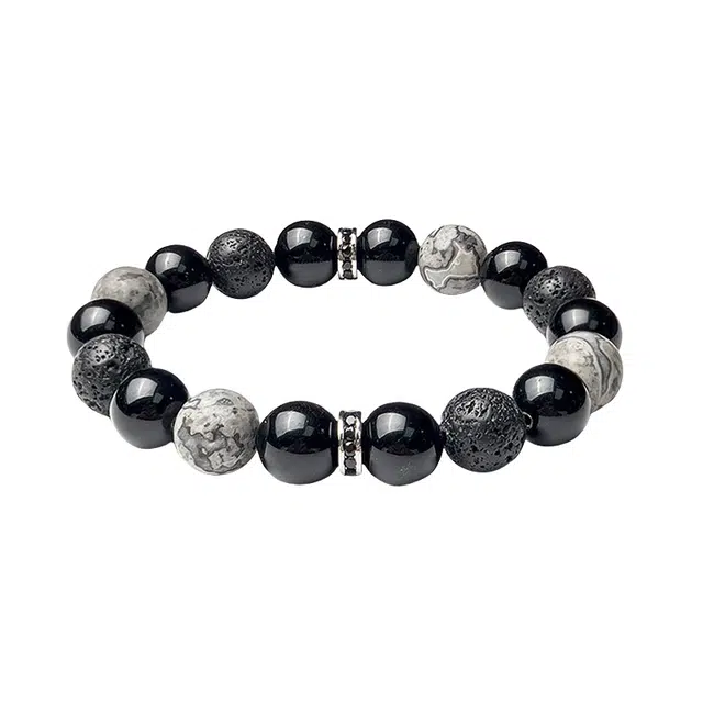 宣华意 复古高级感珠子饰品 黑曜石 手串 男款