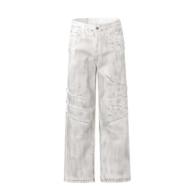 零氏 国潮美式复古潮牌脏脏废土风做旧垂感休闲百搭时尚宽松高街长裤子直筒阔腿牛仔裤 男女同款