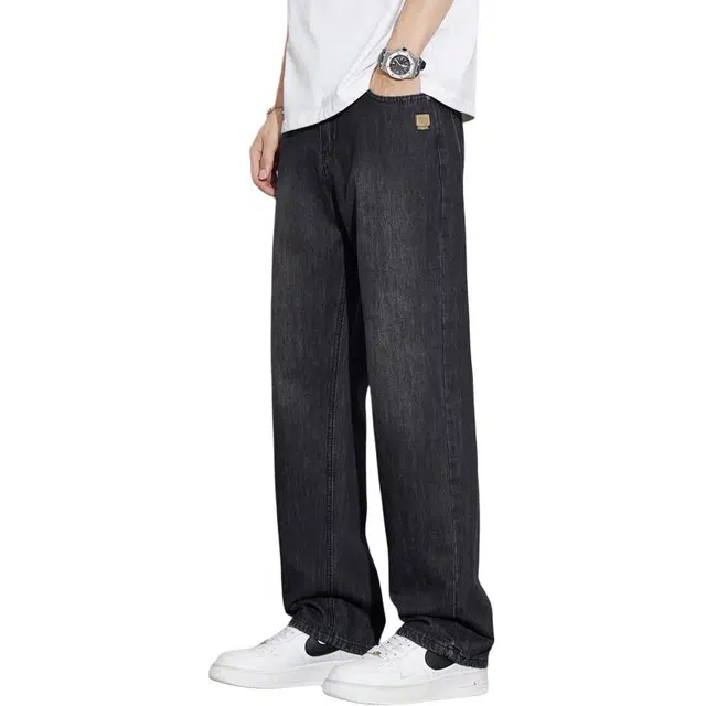 么宁 美式复古水洗薄款宽松直筒潮流时尚简约百搭舒适透气个性痞帅牛仔裤 男女同款