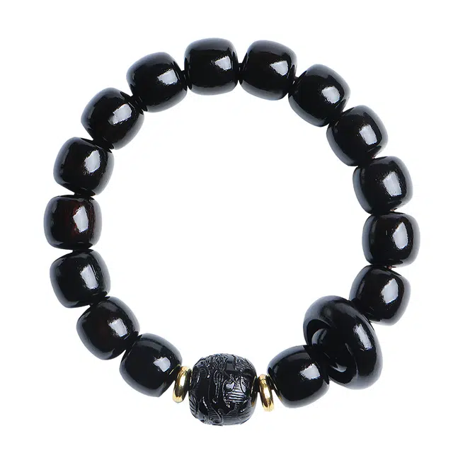 木盛缘 新中式国潮八方来财高油高密佛珠念珠文玩 黑檀 手串 男女同款情侣款