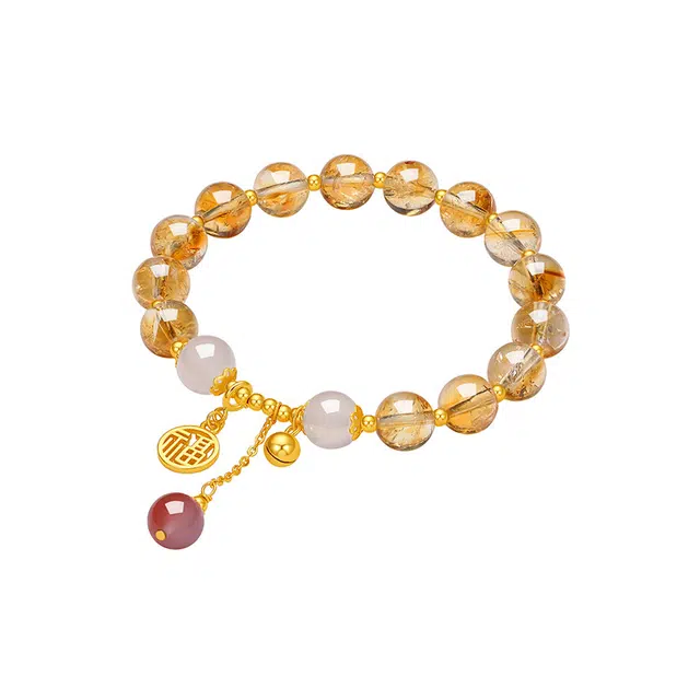 六桂福珠宝 喜至福来 财源广进招财小霸王福牌国潮新中式复古小众轻奢百搭日常通勤#好运天然 黄水晶 手串 男女同款情侣款