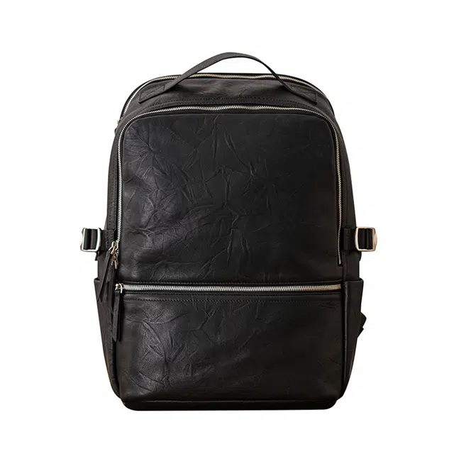 后步 大容量通勤休闲旅行上班背包个性设计小众简约多袋 真皮头层牛皮 书包双肩包 大号 男女同款情侣款 黑色