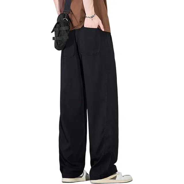 协协乐 男士天丝夏季薄款凉感透气宽松直筒阔腿潮流美式高街垂坠感休闲运动百搭长裤子牛仔裤 男款