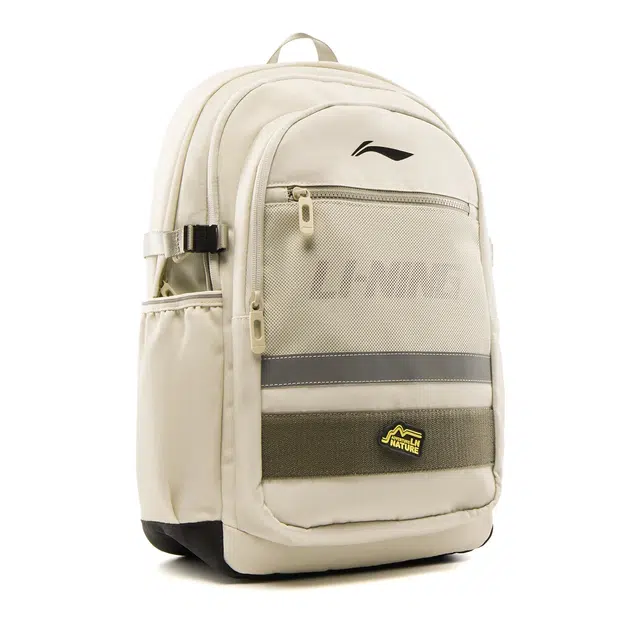 李宁儿童 反光设计简洁大容量时尚双肩 聚酯纤维 童包 常规 青少年 沙丘卡其