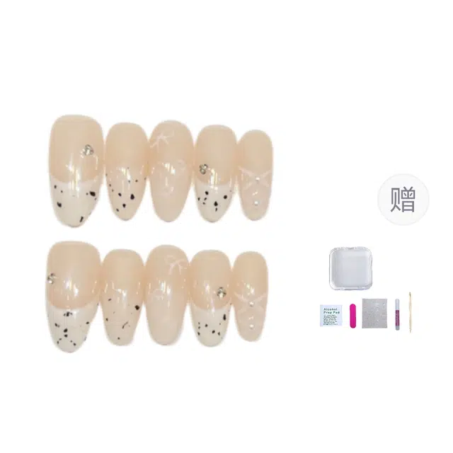 几多萌 温柔贝贝 小香风法式美甲手绘气质款蝴蝶结手工穿戴甲  杏仁裸色跳色 法式