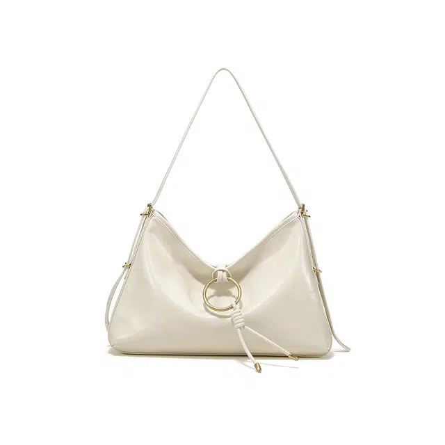 西木汀 旧梦 高级感小众设计托特包百搭通勤 牛皮 单肩包 大号 女款 米白色/深邃黑