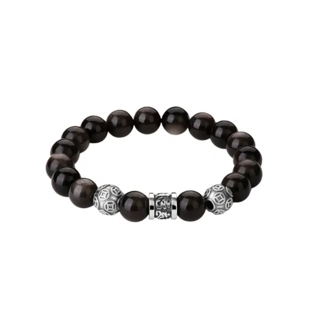 宣华意 六字真言转运珠#好运 新中式时尚串珠 黑曜石 手串 男款