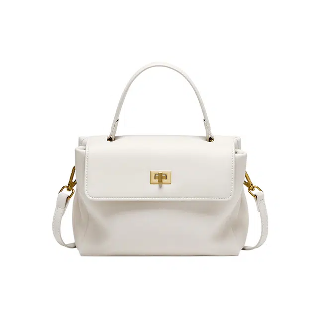 纳兰杜 复古百搭通勤小众品牌时尚高级感 牛皮 单肩斜挎手提包 小号 女款 奶昔白/棕色