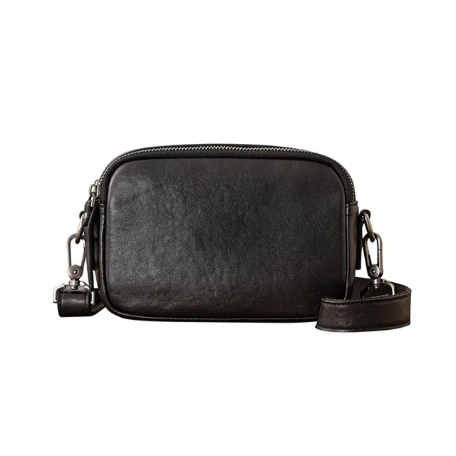 后步 简约纯色商务百搭 牛皮 斜挎单肩包 小号 男款 黑色