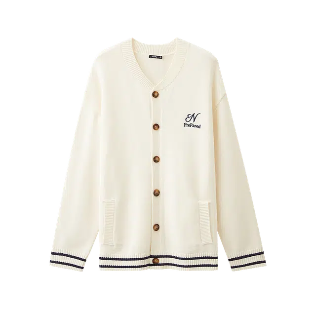 三福  学院风宽松开扣长袖圆领开衫棒球服 男款