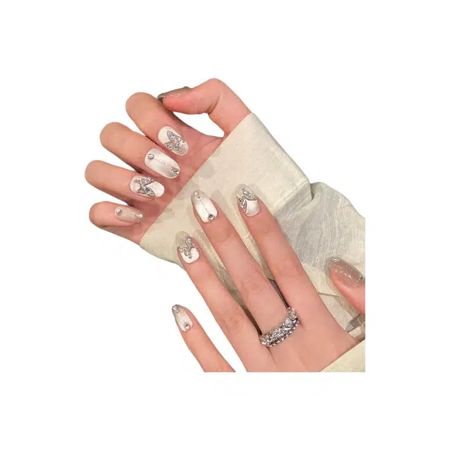 凡泽 冷蝶清冷感蝴蝶  穿戴甲 短梯椭圆裸色渐变 爆闪