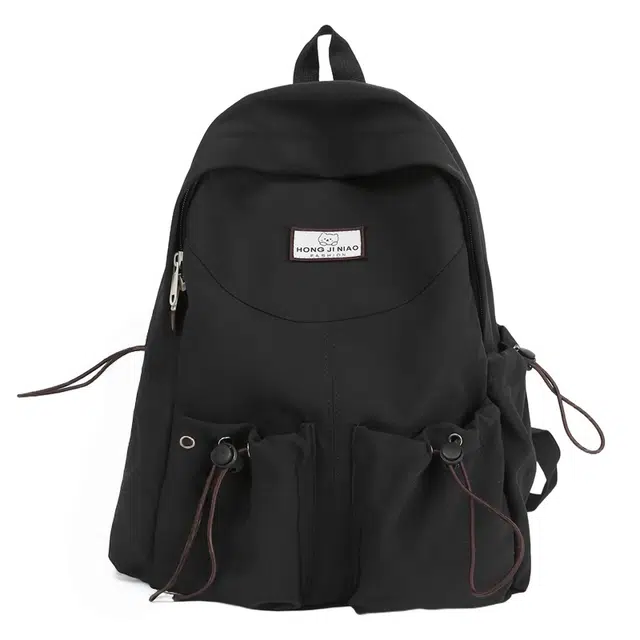 南潇湘 高级感潮流高街大容量上课小众设计百搭 尼龙 双肩包 男女同款情侣款 黑色/粉红色/卡其色/绿色