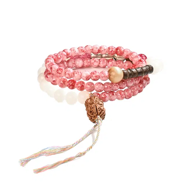 灵晔 新中式国潮风双圈盘玩轻奢小众百搭设计高级感佛珠念珠转运招财纳福诸事顺遂平安喜乐手饰 白玉菩提 手串 男女同款情侣款