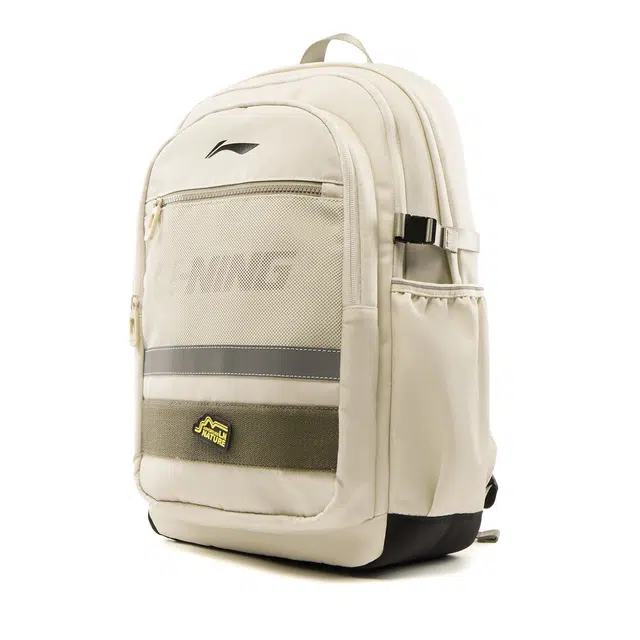 李宁儿童 反光设计简洁大容量时尚双肩 聚酯纤维 童包 常规 青少年 沙丘卡其