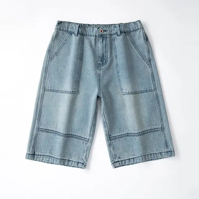 法文箱子 美式高街潮牌外穿日系宽松五分裤子休闲中裤牛仔短裤 男款