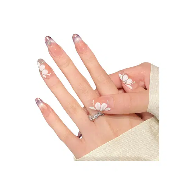 凡泽 紫罗兰冰花紫色法式微笑猫眼  穿戴甲 中梯椭圆粉色渐变 爆闪