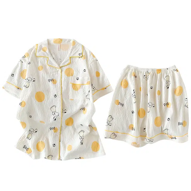 俏韵 翻领夏季云朵棉印花短袖可爱甜美家居服可外穿睡衣套装 女款