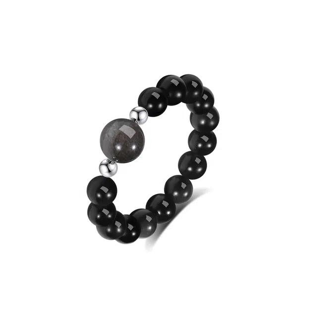 普陀山文创 简约气质新中式纯粹时来运转富足转运珠手指百搭 黑曜石 戒指 男女同款情侣款