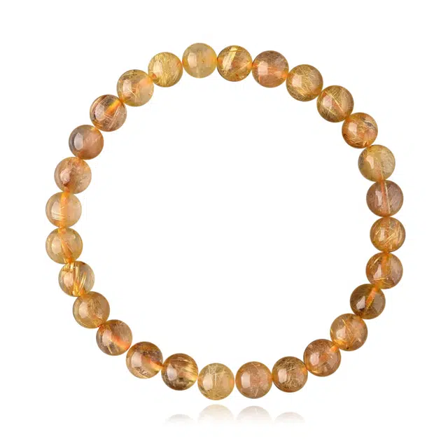 一世倾 招财纳福 新中式国潮简约款优雅大气微棉/近满发高端精品级小众创意高级设计百搭好运天然 金发晶 手串 男女同款情侣款