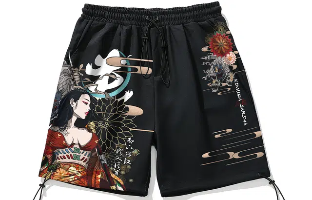 木村三社  红莲之梦国潮系列印花夏季宽松直筒五分裤休闲短裤 男女同款