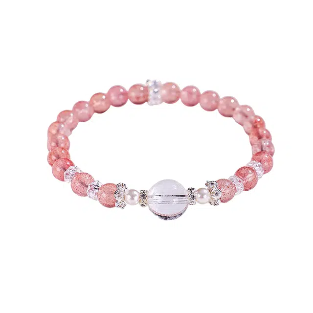 周百福 桃之夭夭新中式国潮清冷白月光 温柔气质粉 福气满满小众 气质百搭#好运 草莓晶 手串 男女同款情侣款