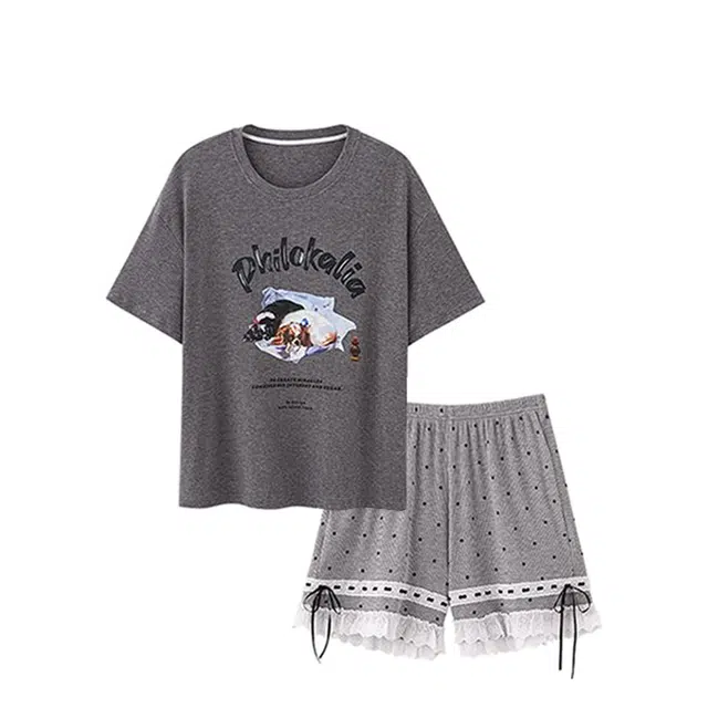 俏韵 圆领夏季款莫代尔舒适凉感短袖甜美可爱薄款家居服可外穿睡衣套装 女款