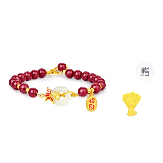 【戴它平安招财】 金六福吉祥 纯银招财锦鲤平安扣手饰 新中式国风本命年转运显白设计时尚简约轻奢纳福气质百搭#好运再造辰砂 朱砂 手串 女款