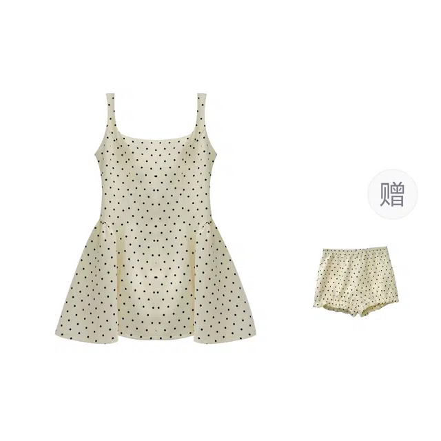 米米子 时尚气质百搭清新收腰波点吊带连衣裙 女款