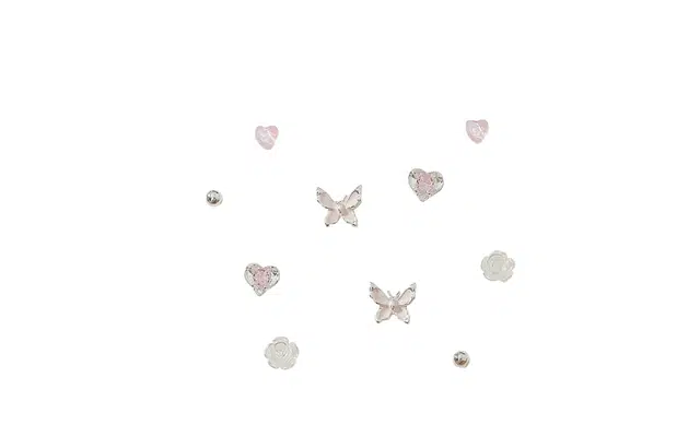 迎百宝 春日山茶花蝴蝶 流莹粉梦幻灵动轻奢高级感爱心一周不重样套装 韩系少女心浪漫氛围感精致百搭 合金 耳钉 男女同款情侣款